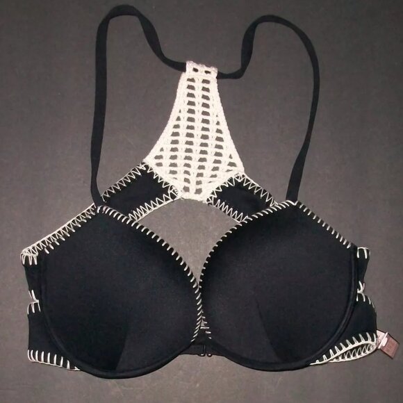 Victoria Secret Black Crochet "The Gorgeous" Macrame 36B Swimsuit Bikini Top - Picture 1 of 6